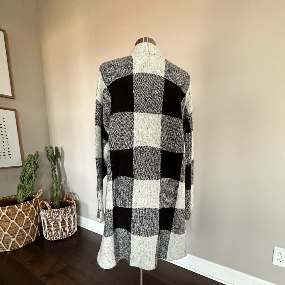 BLANKNYC Long Cardigan Duster Button-Up Buffalo Check Black & White Large - Picture 5 of 15